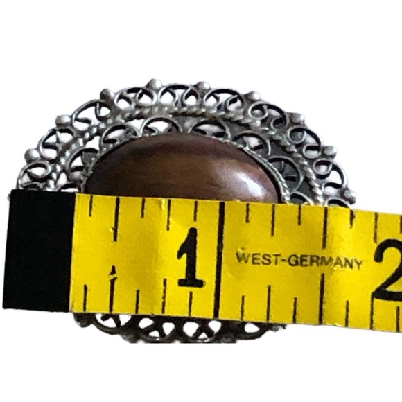 Vintage Jose Luis Flores JLF 925 Sterling Silver Taxco Petrified Wood Brooch - Picture 3 of 7